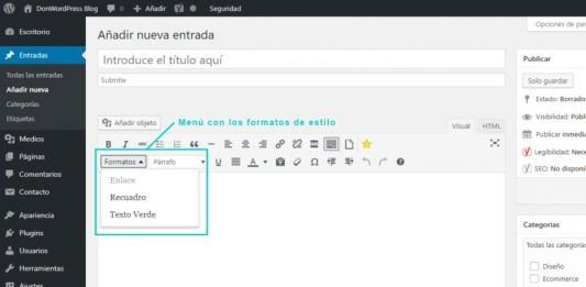 Cómo agregar nuevos formatos al editor de texto en las entradas