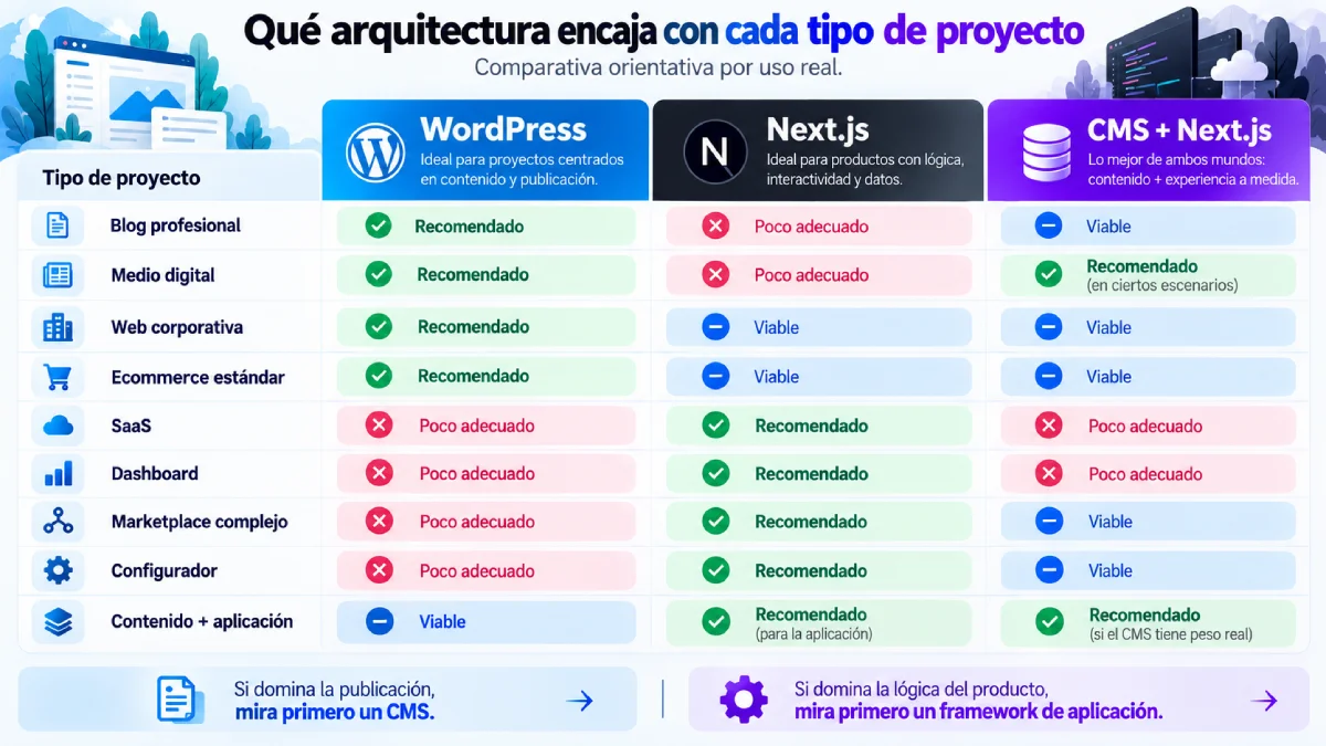 ¿Qué arquitectura encaja con cada tipo de proyecto infografía